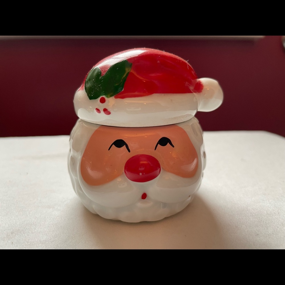 Vintage hand painted small Christmas Santa candle.
